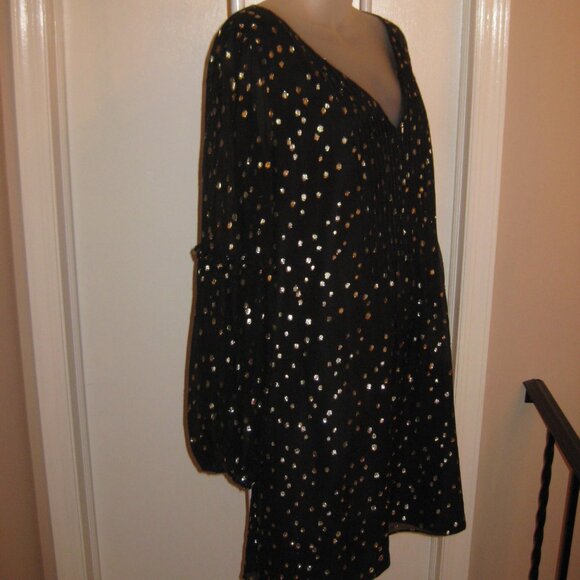 Lilly Pulitzer Cleme Black Silk Dress Gold Metallic Dots Long Sleeves Size 16 - Picture 4 of 9